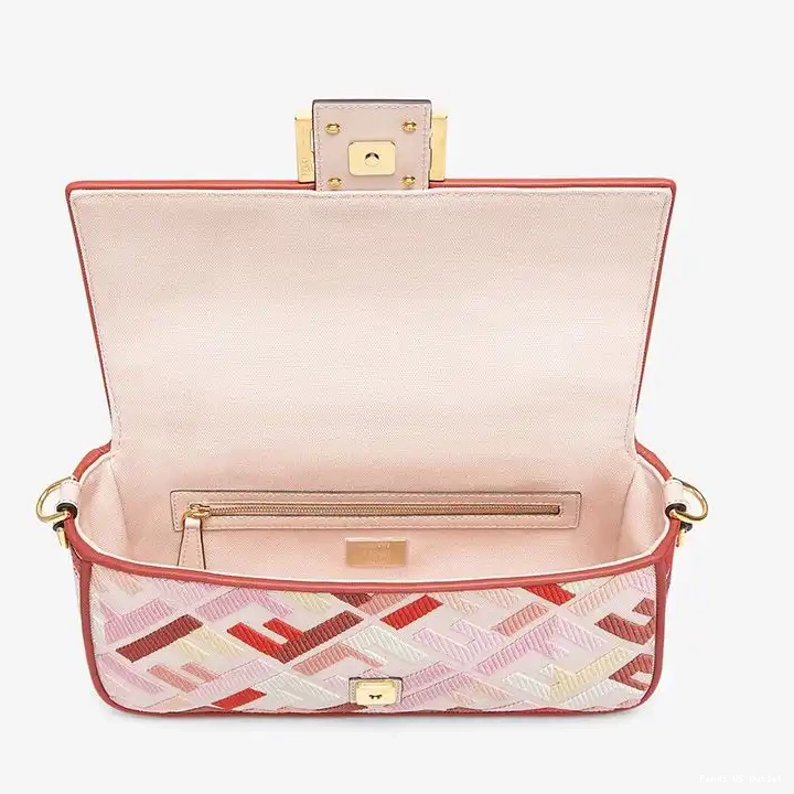 Vintage HOT Motif Medium In Pink Red Canvas Bag Fendi Baguette FF 0627